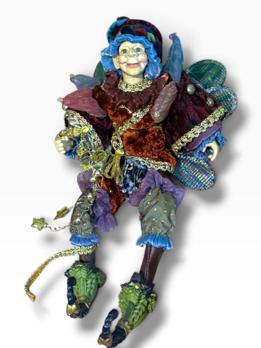 Retired Katherine’s Collection 16” Poseable Christmas Mardi Gras Jester Elf Doll